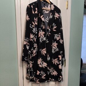 Roz & Ali Floral Black and Pink Long Sleeve Duster Jacket XL